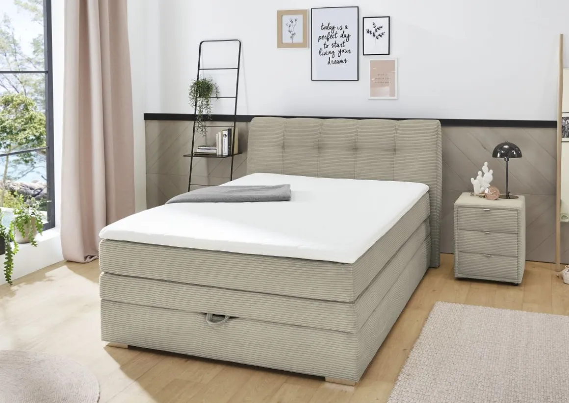 Boxspringbett Amelie mit Bettkasten Cord Light Greige 140 x 200 cm