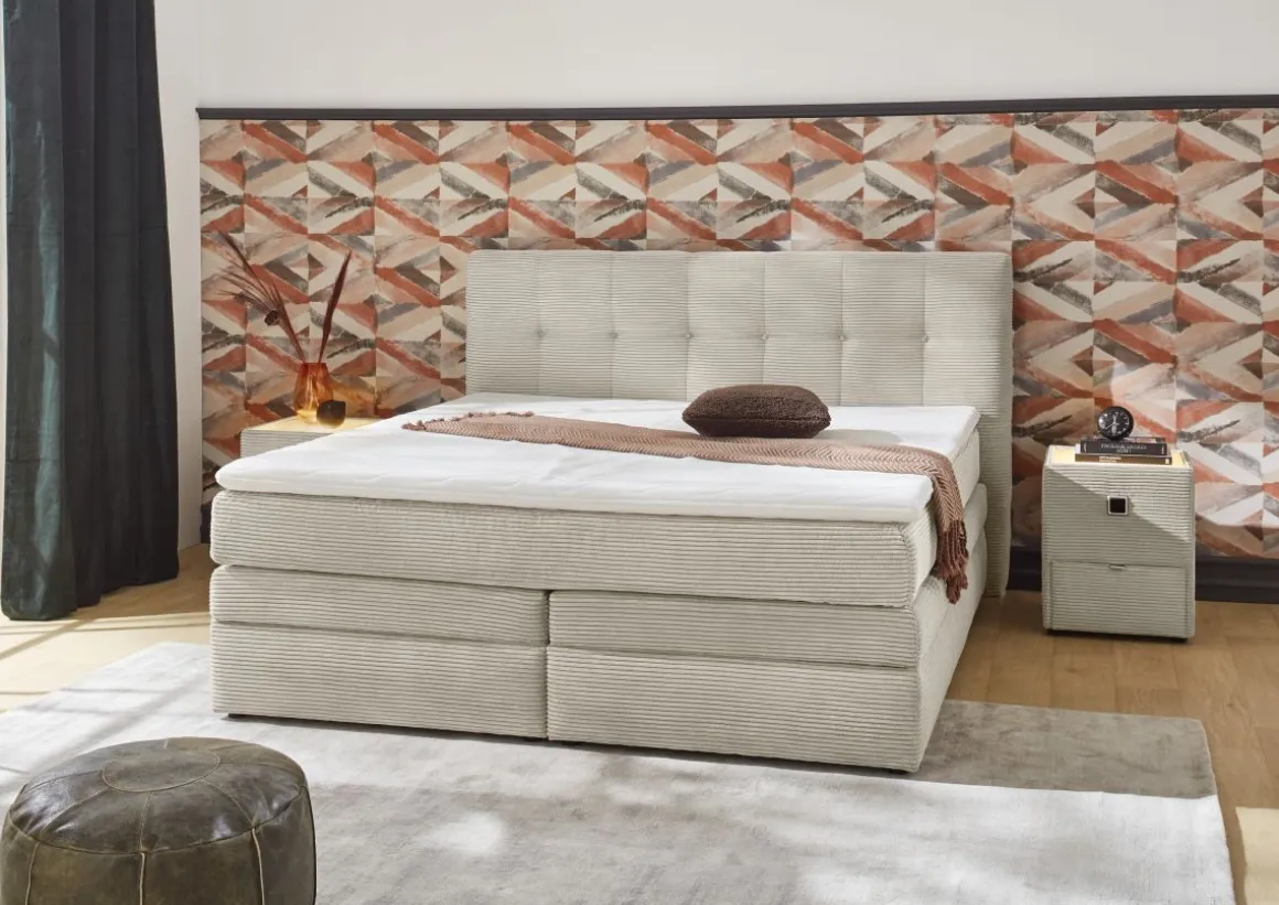 Boxspringbett Amy mit Bettkasten Greige 180 x 200 cm