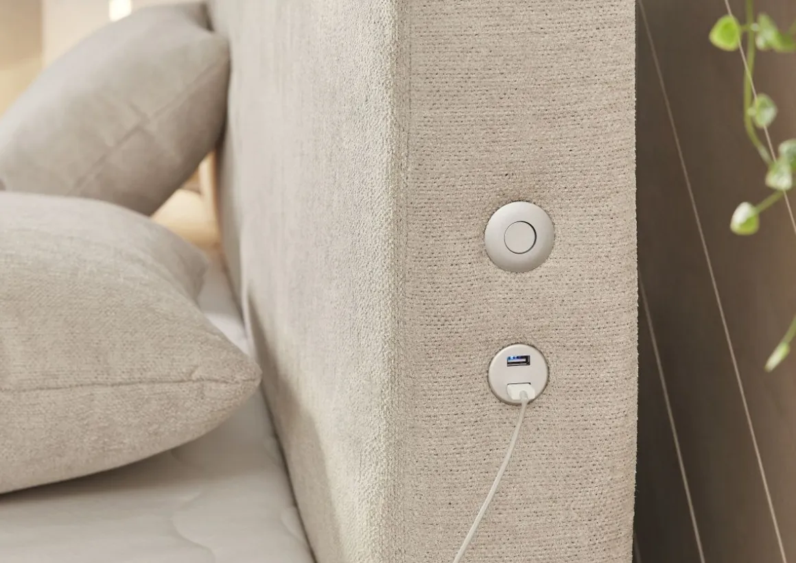 Boxspringbett Kira mit Beleuchtung und Ladefunktion Beige