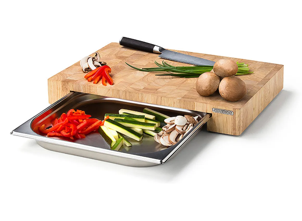 Continenta Stirnholz Schneidebrett mit Schublade 39 x 27 cm