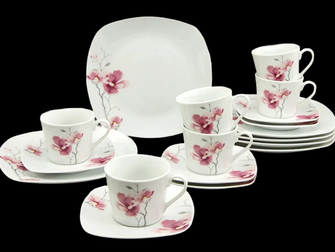 CreaTable 18-tlg Kaffeeservice Aiko Weiß-Rosa