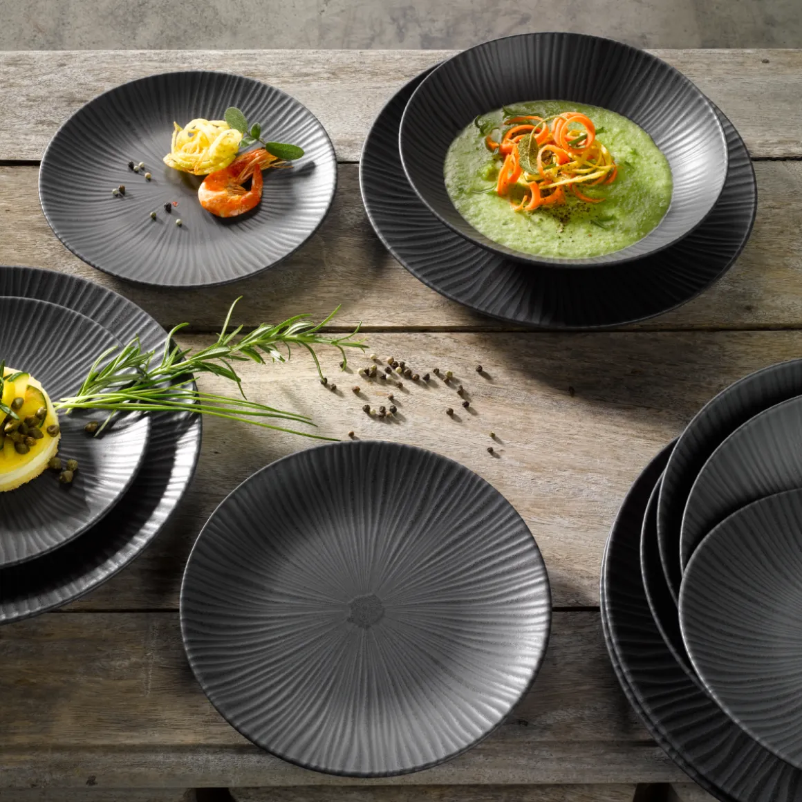 CreaTable 12-tlg Tafelservice Vesuvio Black