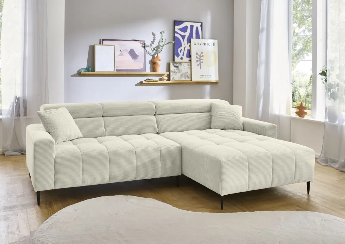 Ecksofa Simple mit Funktionen Cord Beige