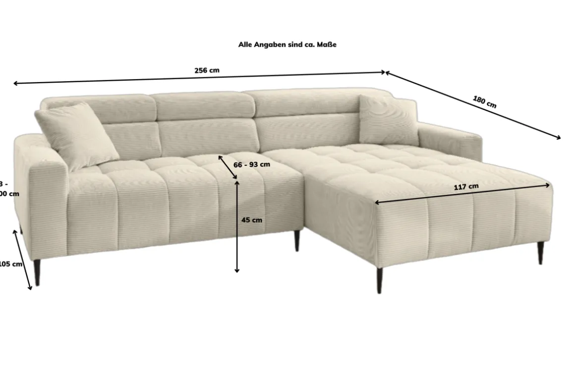 Ecksofa Simple mit Funktionen Cord Beige