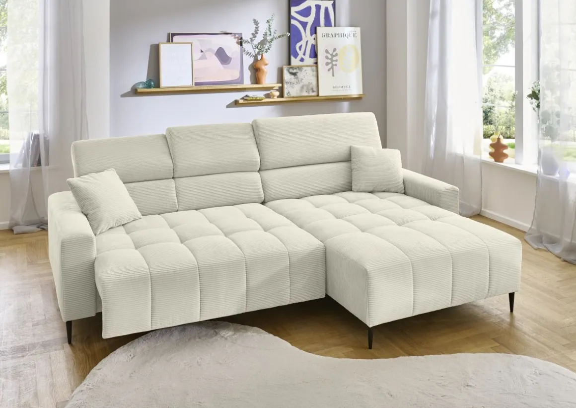 Ecksofa Simple mit Funktionen Cord Beige