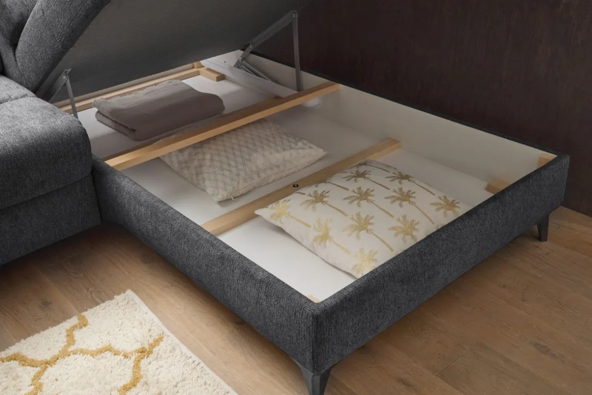 Ecksofa Sydney Anthrazit mit Stauraum und Funktionen