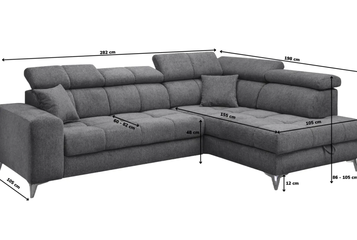 Ecksofa Sydney Anthrazit mit Stauraum und Funktionen