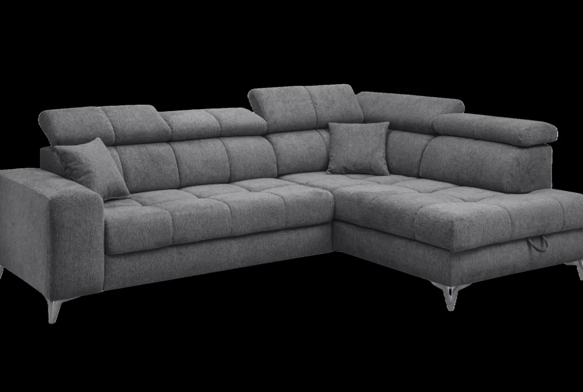 Ecksofa Sydney Anthrazit mit Stauraum und Funktionen