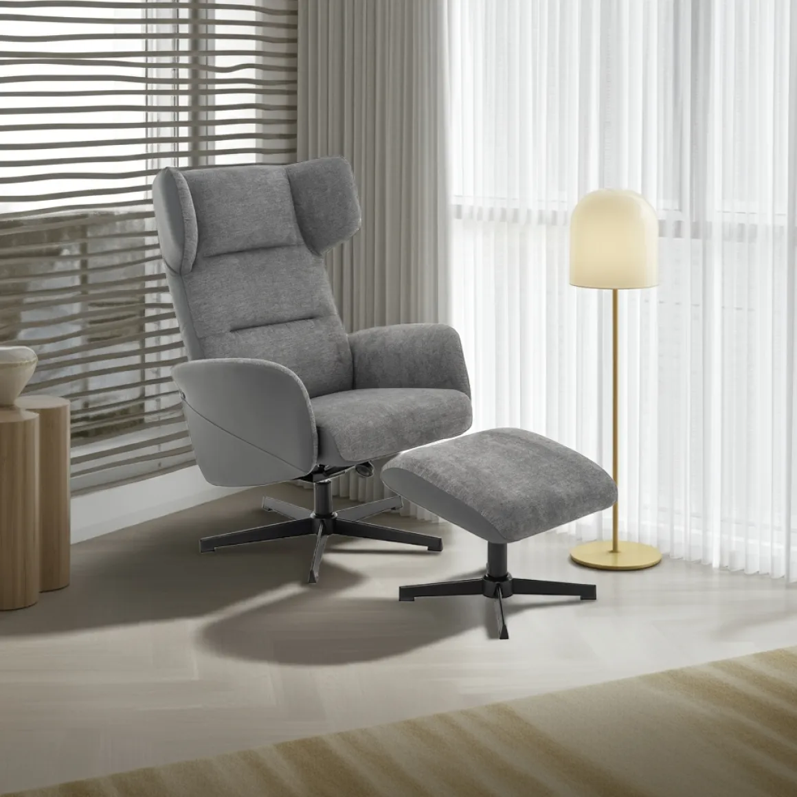 FEMO Relaxsessel 4040 Grau mit Hocker