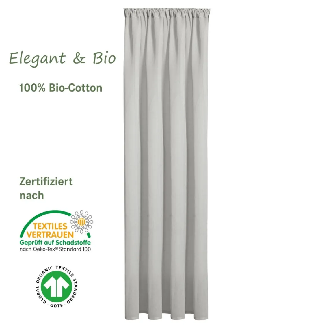 Fertigschal 100% Bio-Baumwolle Hellgrau 140 x 245 cm