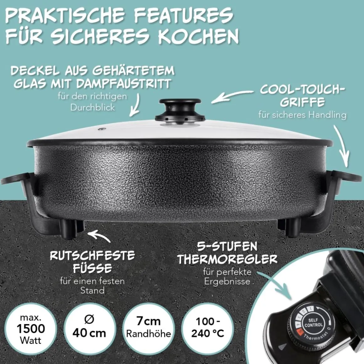 GOURMETmaxx Party-Pfanne Schwarz 40 cm