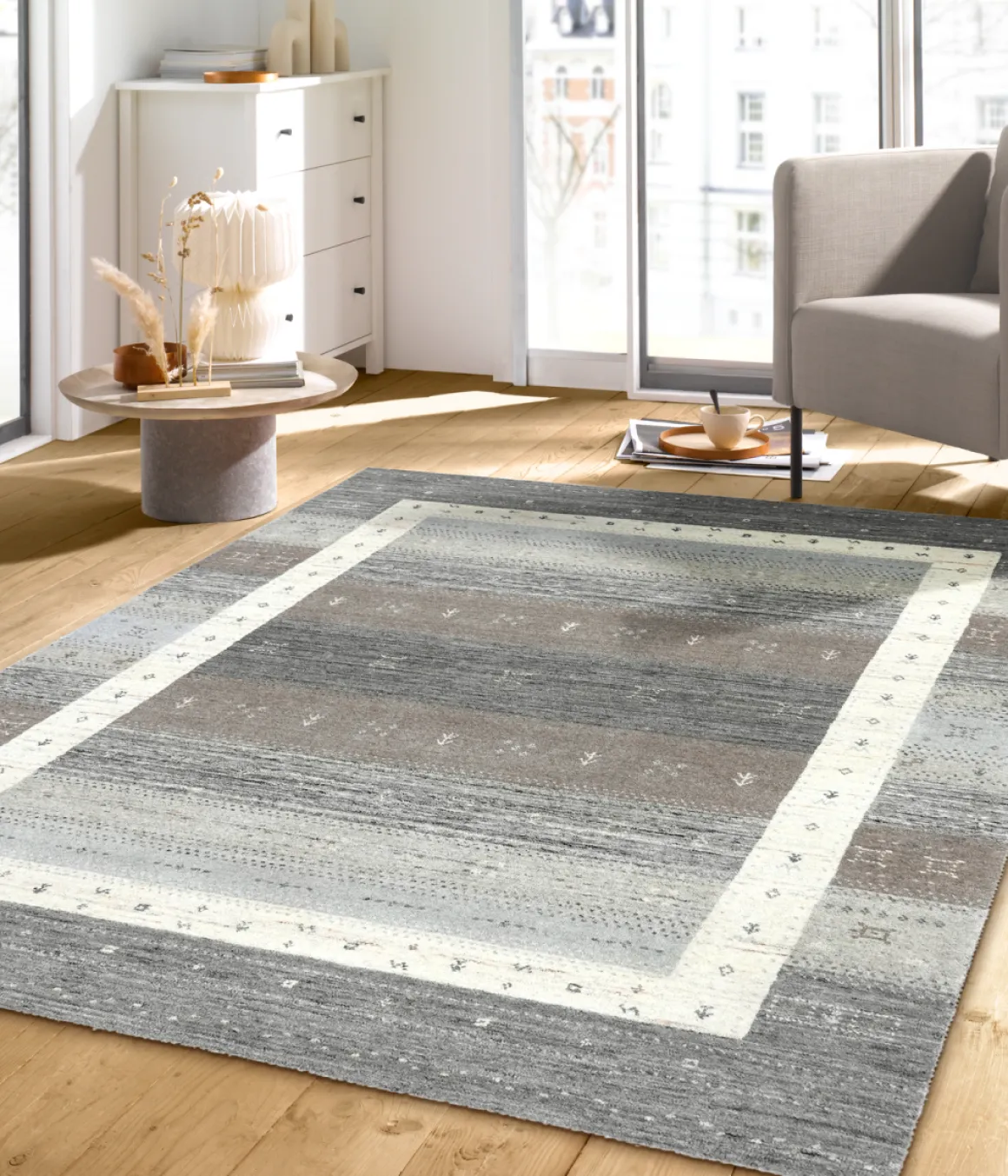 Handloomteppich aus Indien Memu Silver Multi 70 x 140 cm