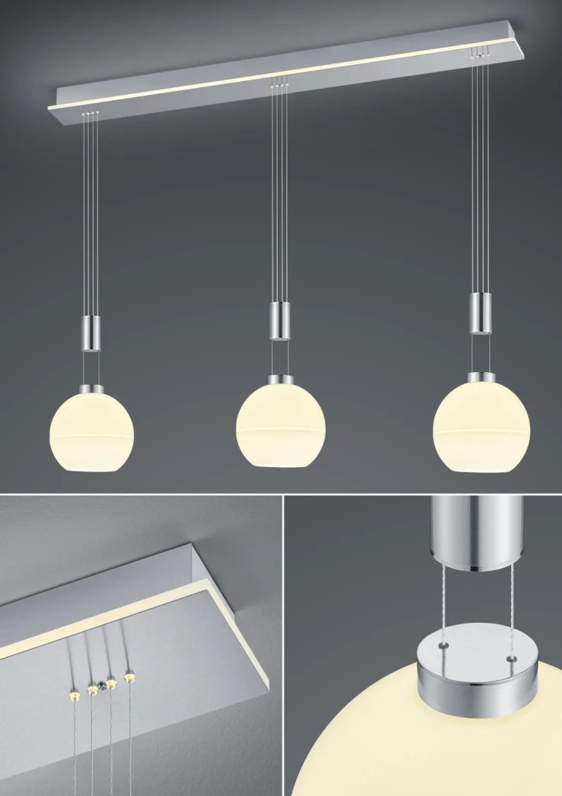 HELL 3-flg LED Pendelleuchte Sam Nickel