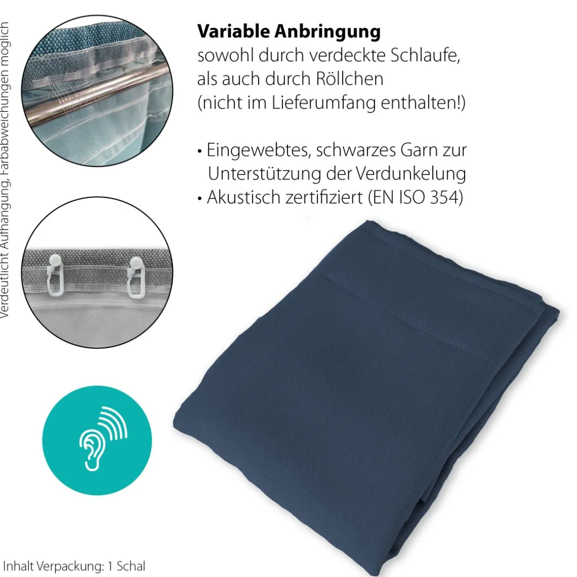 Indes Fuggerhaus Verdunkler Galdin verdeckte Schlaufen Blau 140 x 245 cm