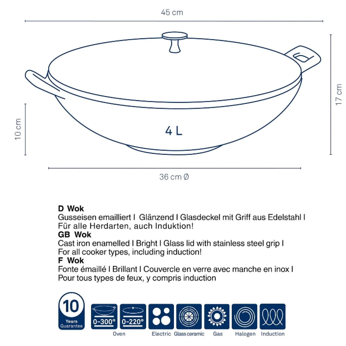 kela Gusseisen Wok Calido Rot Ø 36 cm