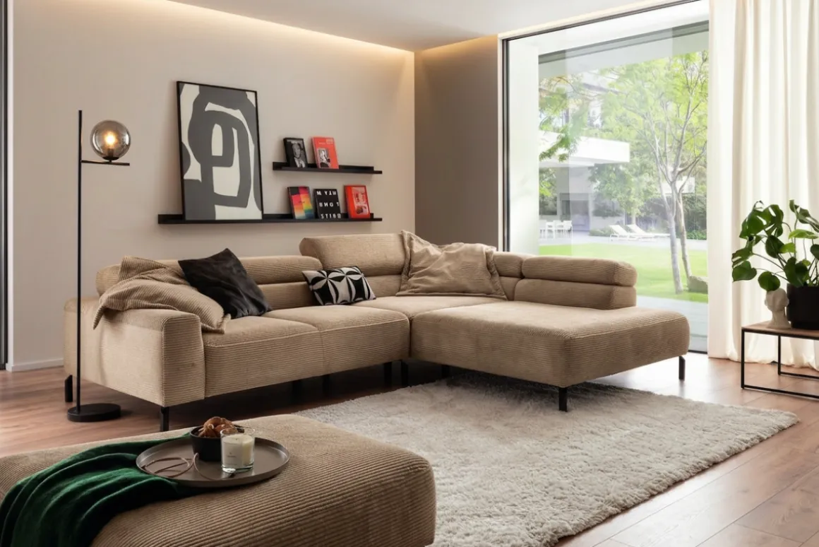 Lascondo Ecksofa Sarafi Cord Taupe mit Funktionen