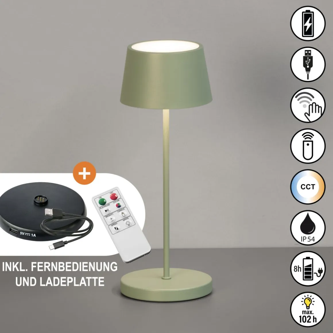 LED Akku Tischlampe Asena Pro Salbeigrün