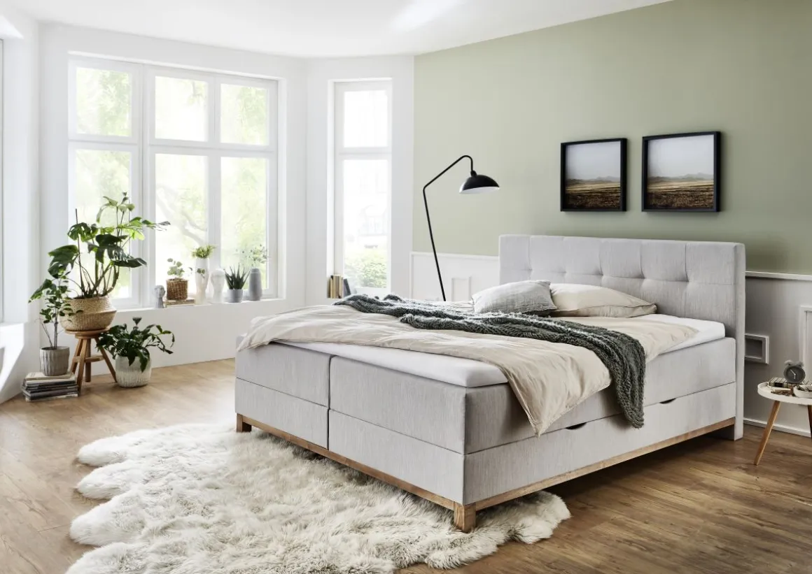 Meise Boxspringbett Catania mit Bettkasten Hellgrau 180 x 200 cm