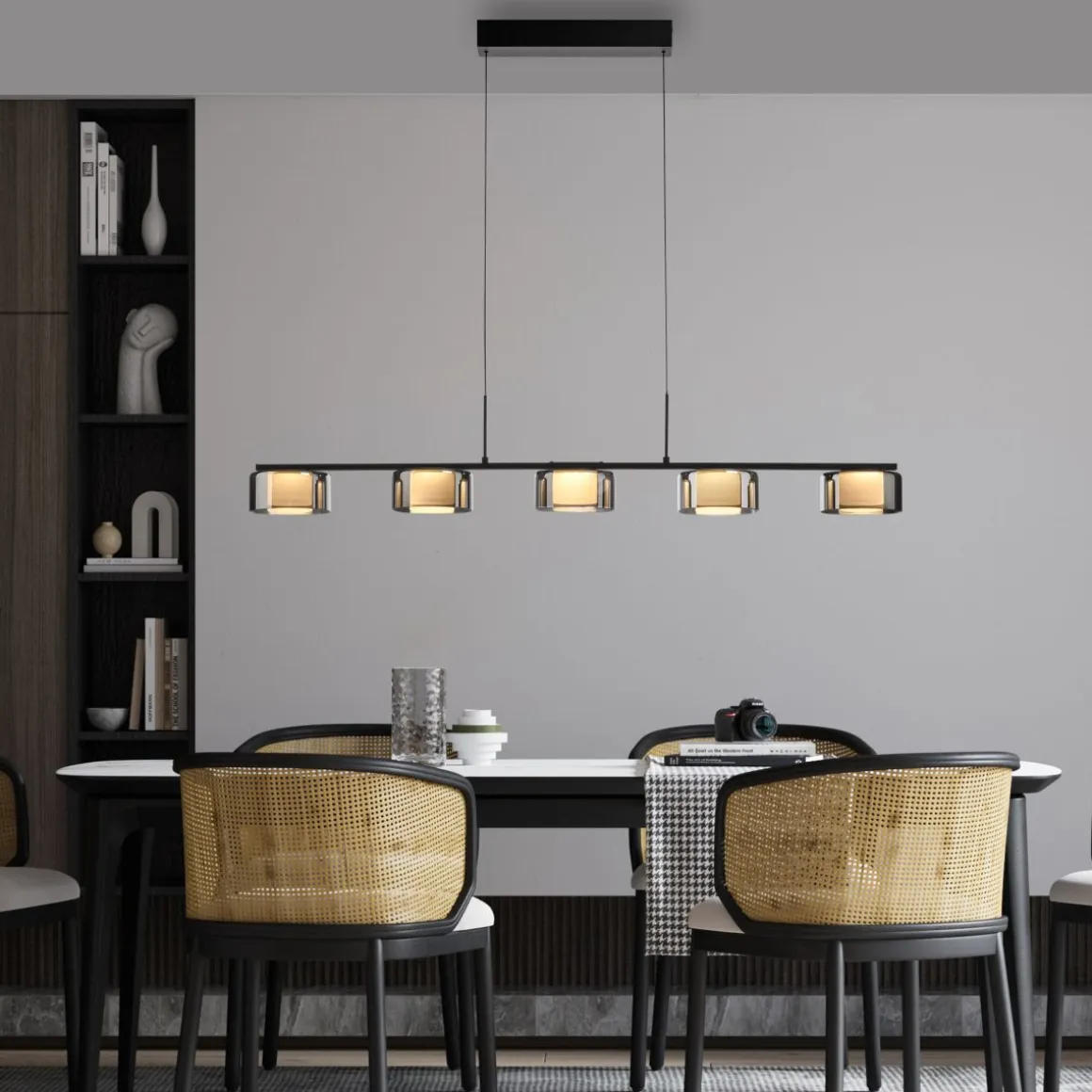 Paul Neuhaus 5-flg Pendellampe Rika Schwarz