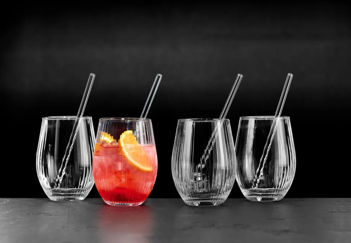 Ritzenhoff & Breker 8-tlg Partyset Spritz mit Trinkhalm Riffelglas