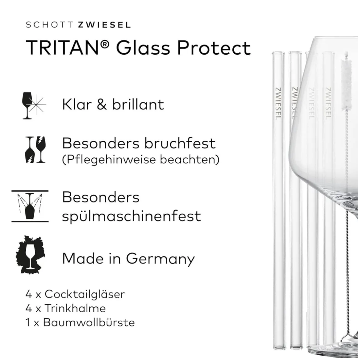 Schott Zwiesel Cocktailglas-Set After Work mit Trinkhalmen und Bürste