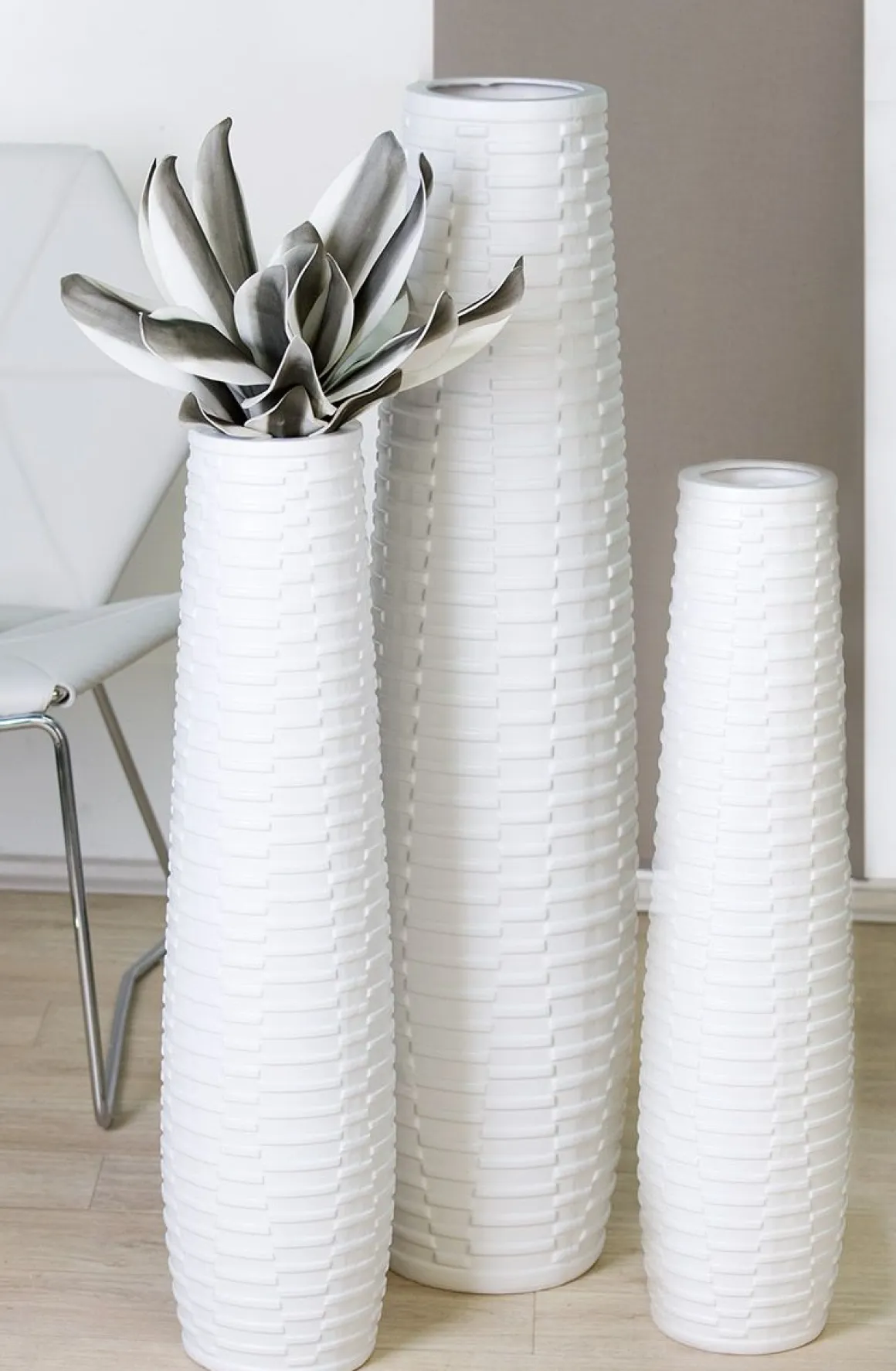 Strukturvase Catania Weiß 18 x 77 cm