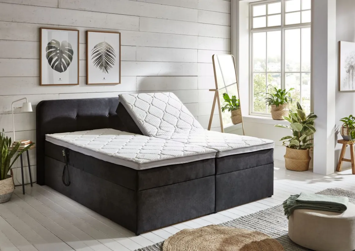 Sun Garden Boxspringbett Gabriola mit Bettkasten Grau 180x200 cm