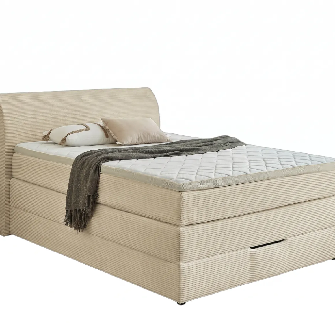 Sun Garden Boxspringbett Kurt mit Bettkasten Cord Natur 120 x 200 cm