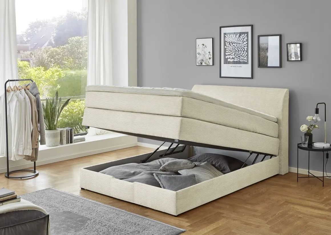 Sun Garden Boxspringbett Kurt mit Bettkasten Cord Natur 120 x 200 cm