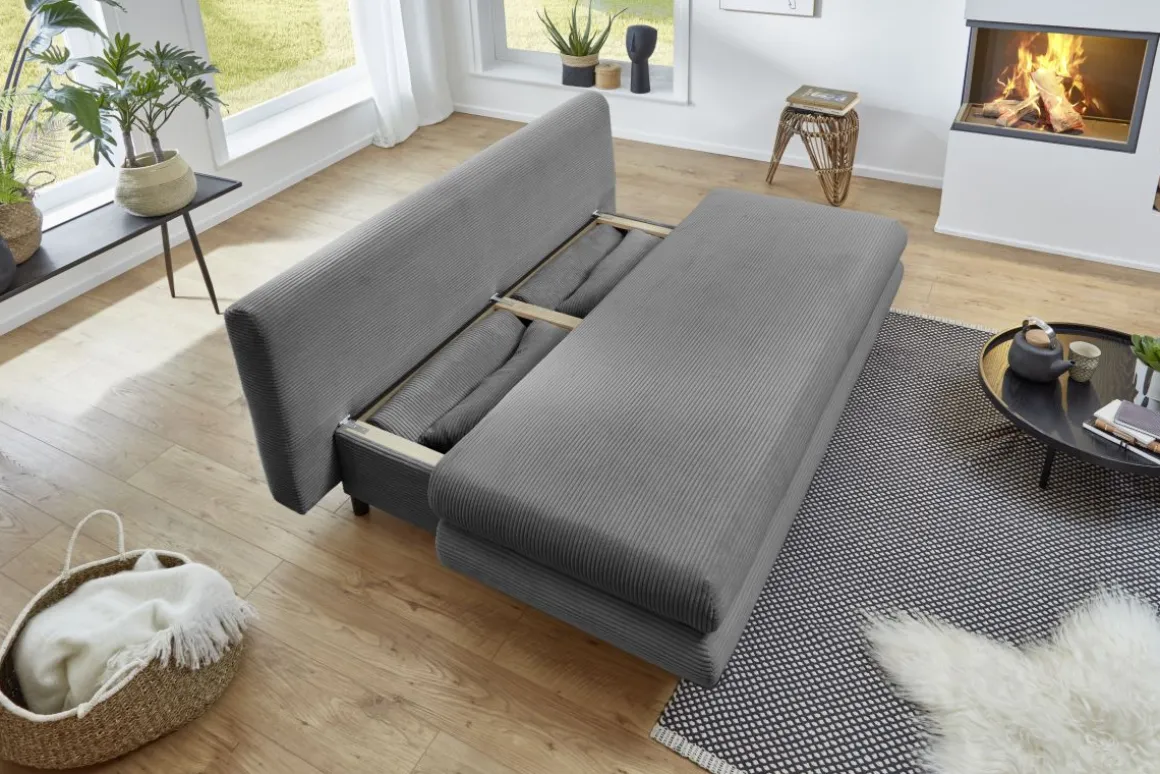 Sun Garden Cord Schlafsofa Bern mit Stauraum Grau