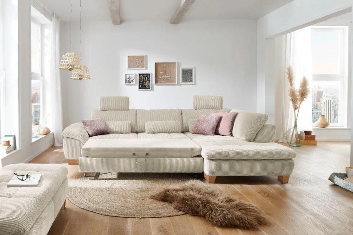 Systempolster Ecksofa 14007 Cord Natur