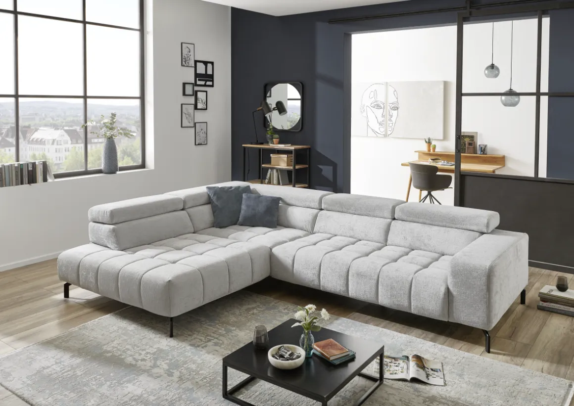 Systempolster Ecksofa 23009 Silber mit Funktionen