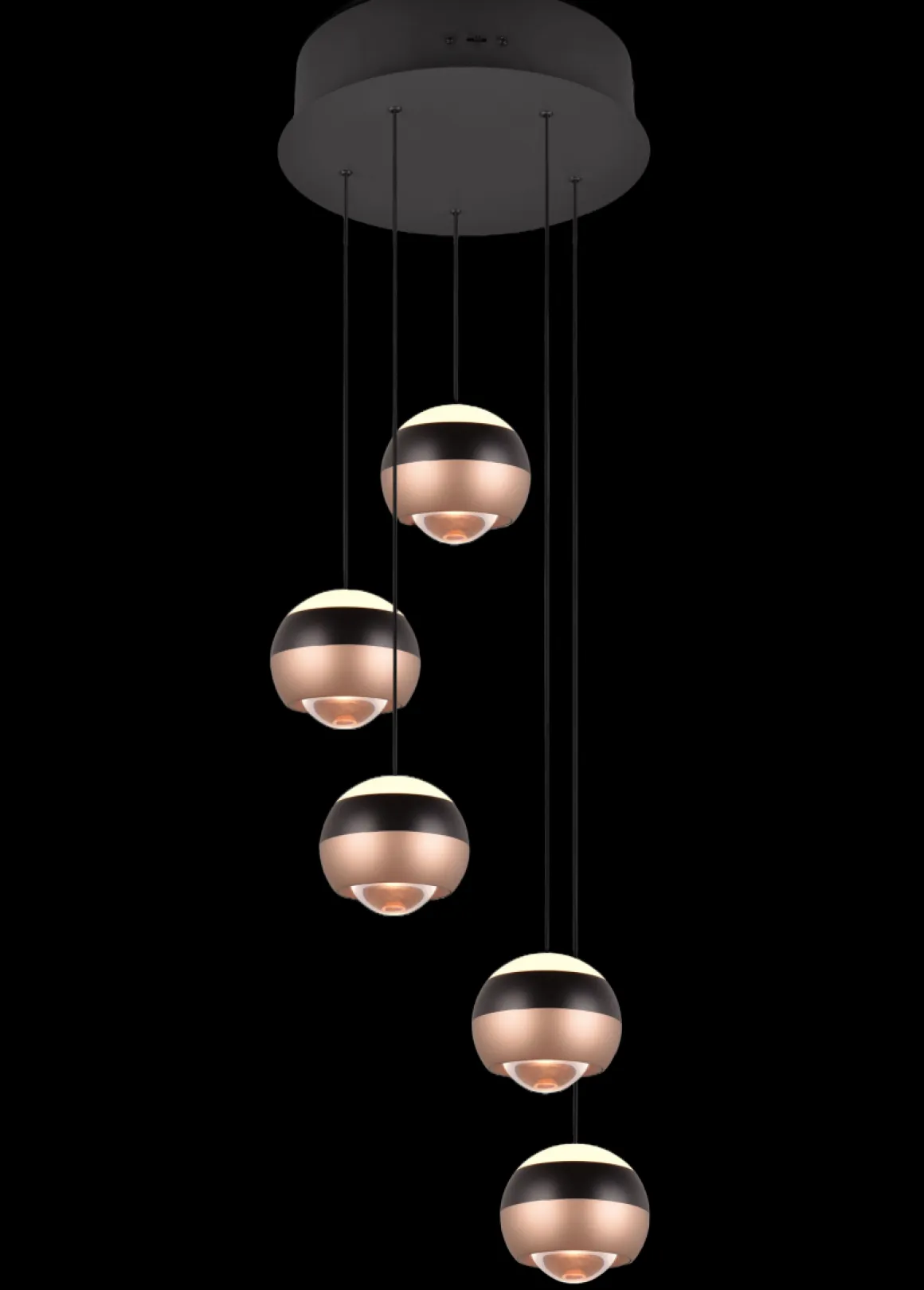 TRIO 5-flg runde LED Pendelleuchte Orbit-S Schwarz