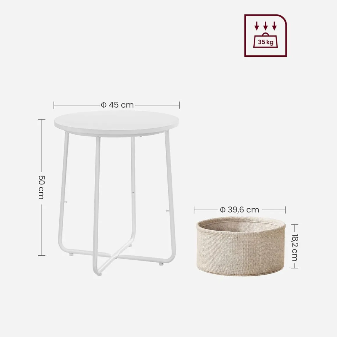 Vasagle Beistelltisch Weiß-Beige inkl. Korb