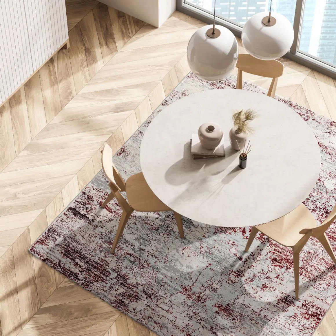 Webteppich Antea rot-creme Vintage 160 x 230 cm
