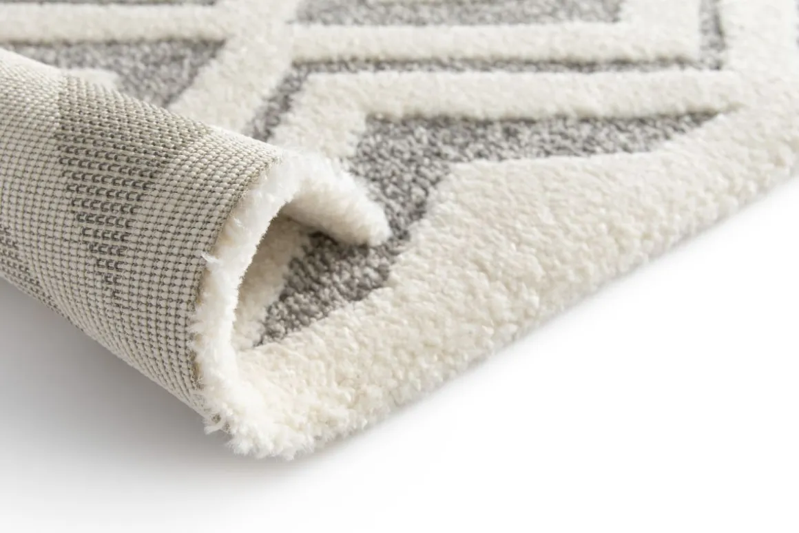 Webteppich Cocoon 3D Raute Design Braun Weiß 80 x 150 cm