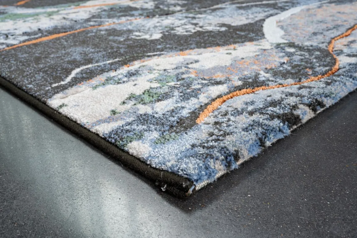 Webteppich Peridot blau-weiß-orange 120 x 170 cm