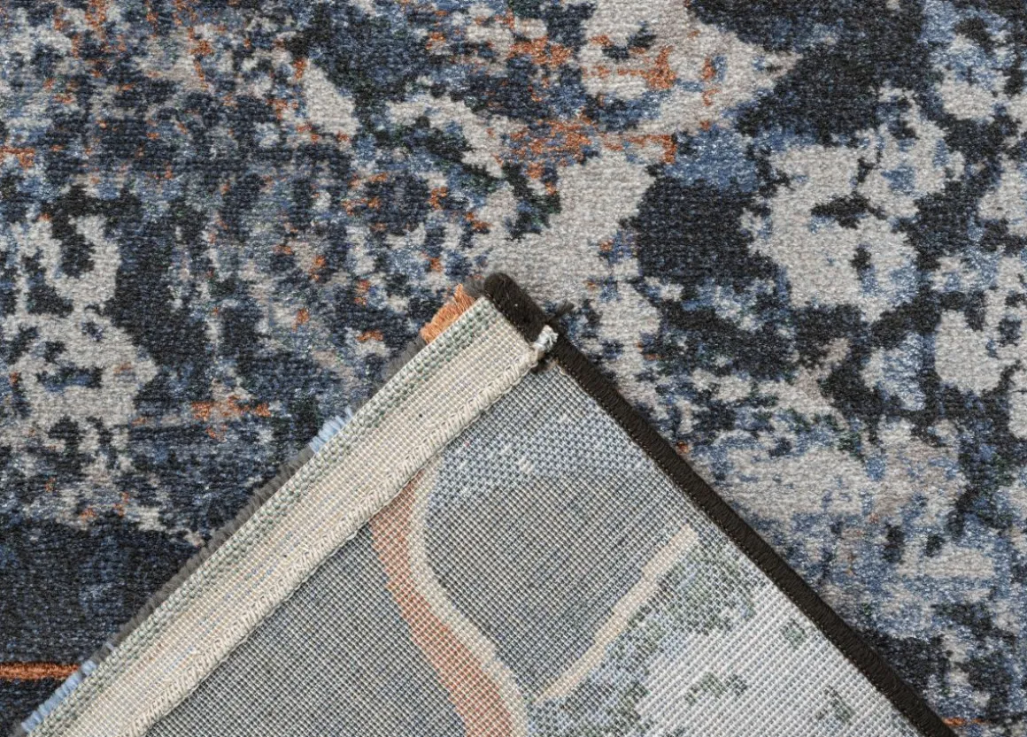 Webteppich Peridot blau-weiß-orange 120 x 170 cm
