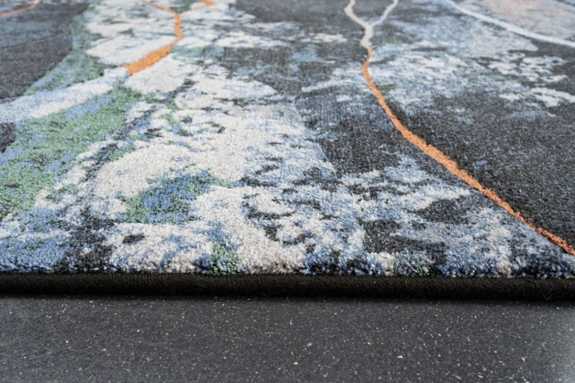 Webteppich Peridot blau-weiß-orange 120 x 170 cm