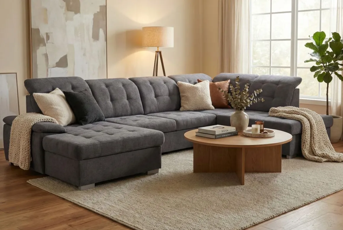 Wohnlandschaft Karina mit Funktionen Grau