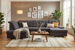Wohnlandschaft Karina mit Funktionen Grau