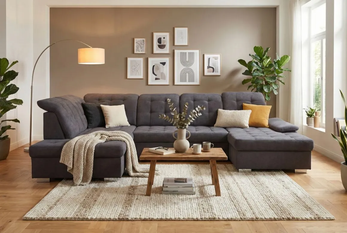 Wohnlandschaft Karina mit Funktionen Grau